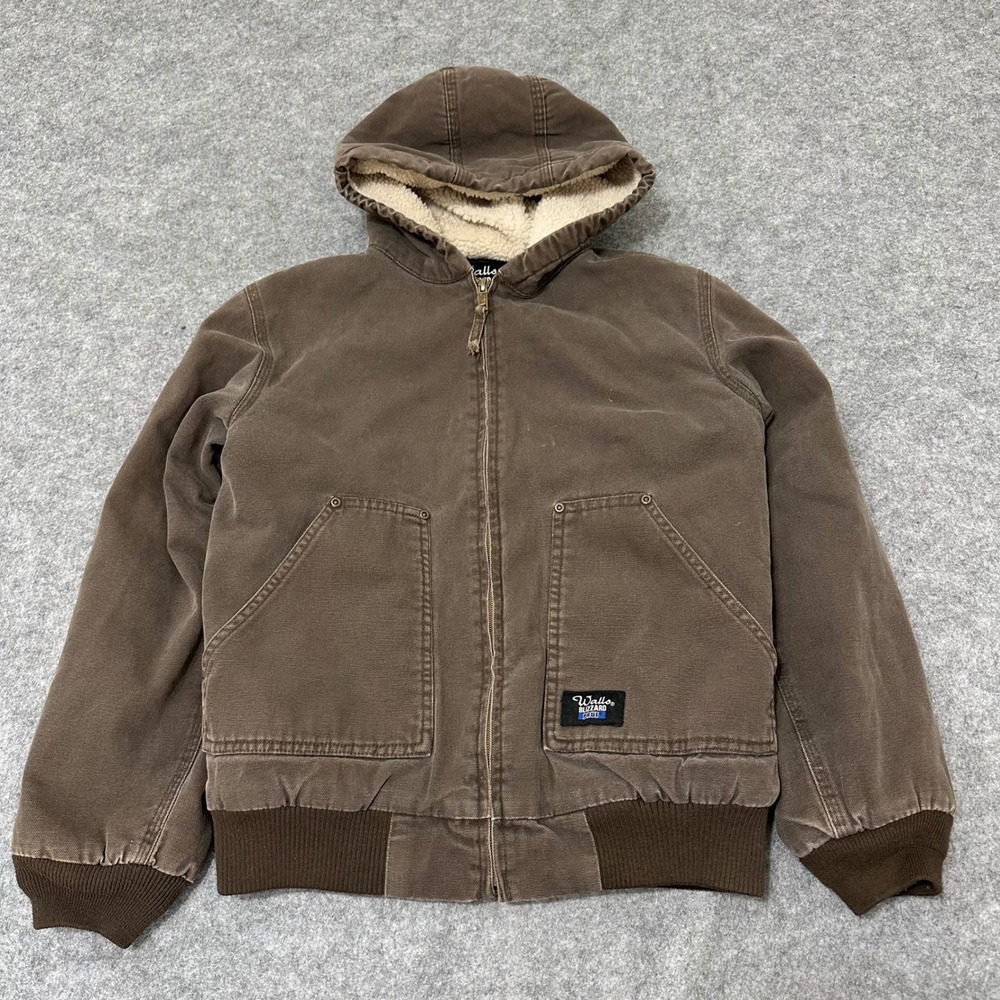 Walls Blizzard Pruf Jacket Kids XL 16/18 Brown Hooded Canvas Sherpa Lined Coat
